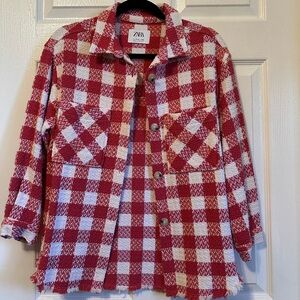 Zara pink and White Plaid Jacket oversized